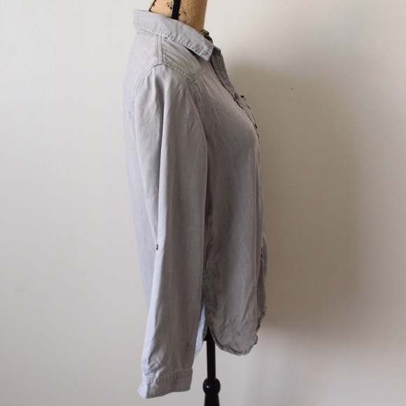 Zara Basic Z1975 Denim Small Grey Long Sleeve Button Down Top - Picture 3 of 9